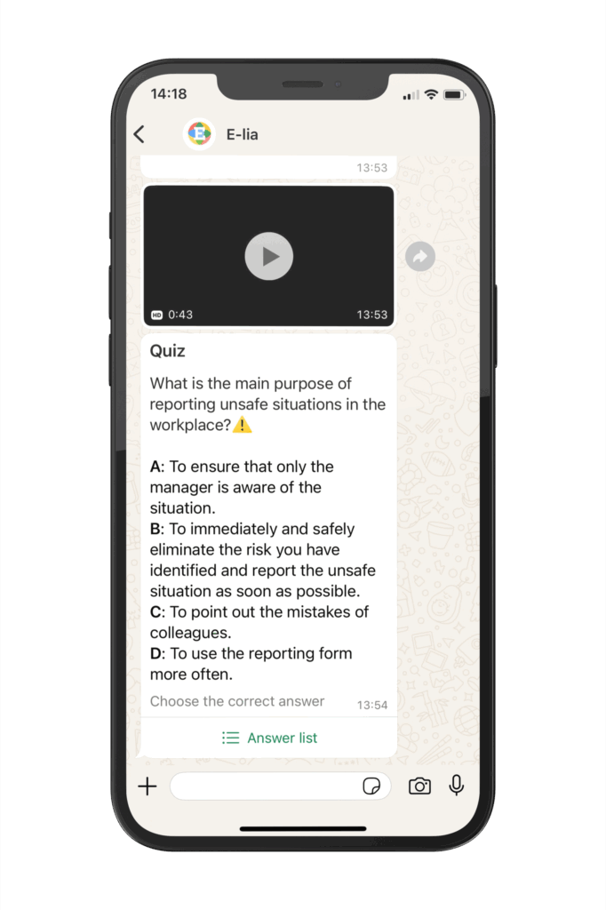Toolbox Talk via WhatsApp, an E-lia example