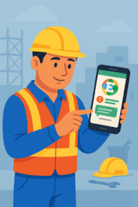 Illustratie van een toolboxmeeting via WhatsApp.